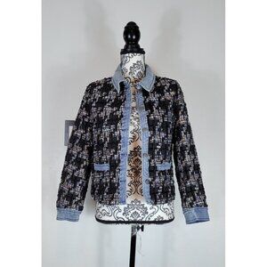 Ecru Womens Black Multi Tweed AND Denim Jacket PM Petite NWT Classic
